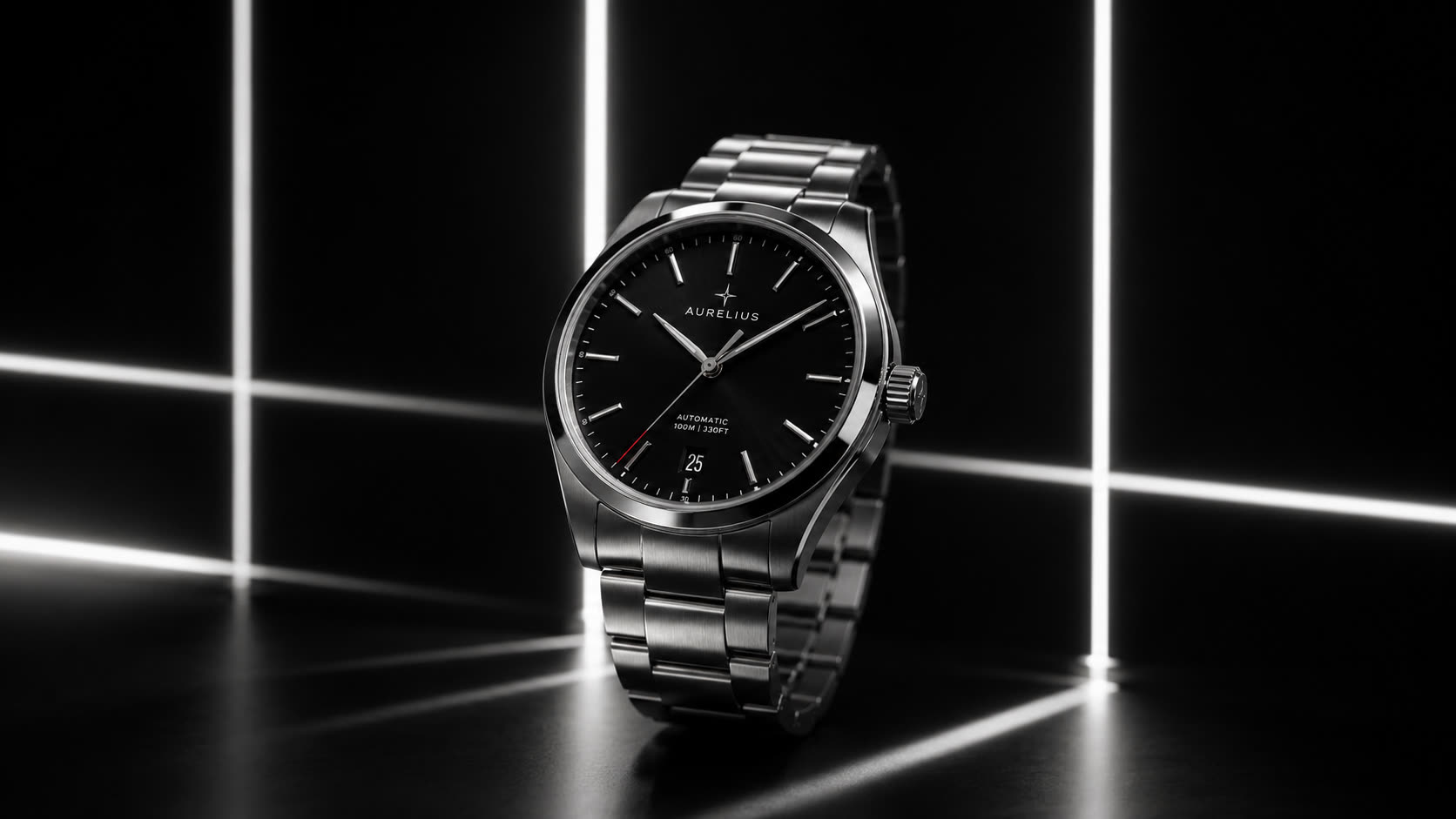 Aurelius — the automatic on a black marble plinth