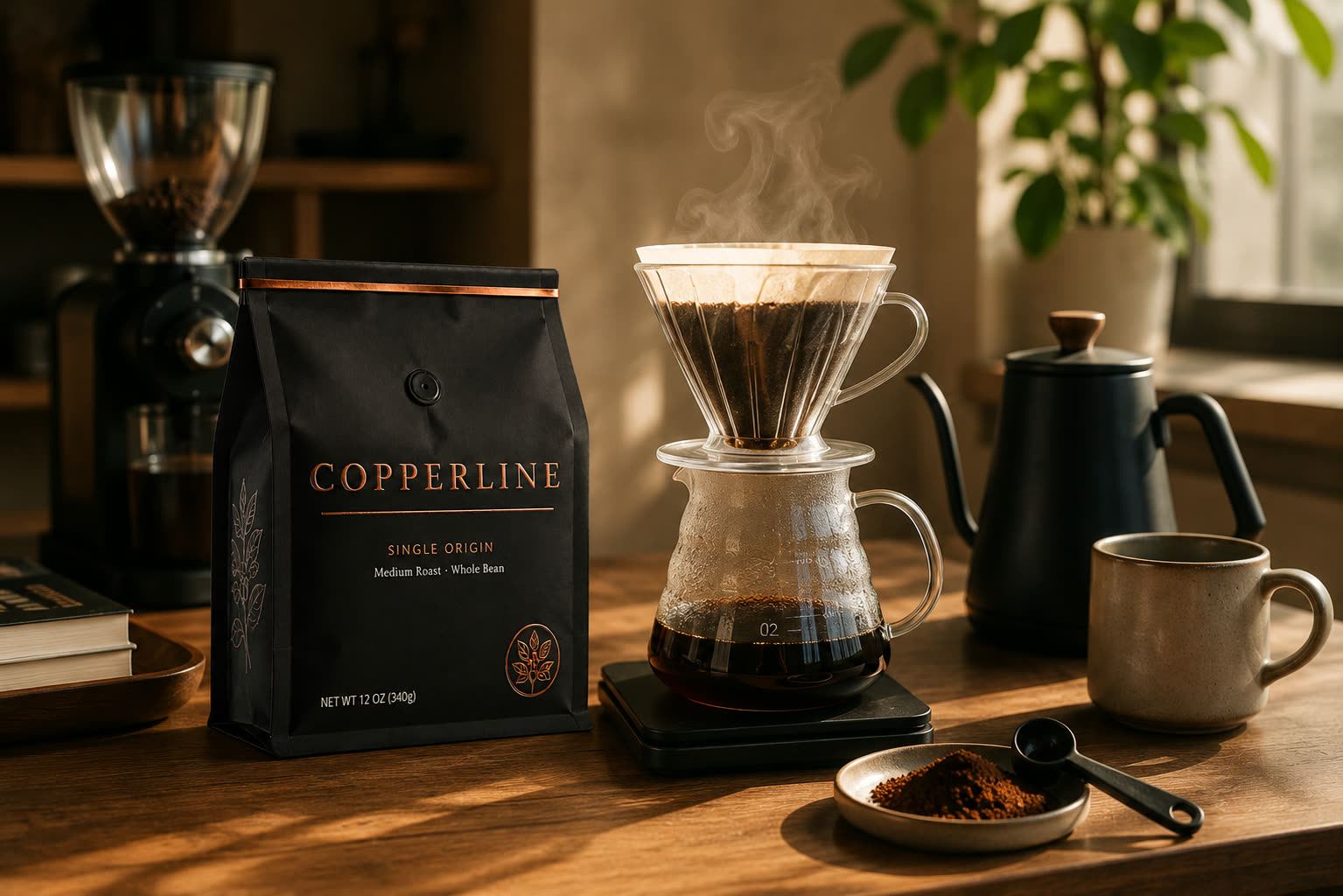 Copperline — pack shot with scattered beans